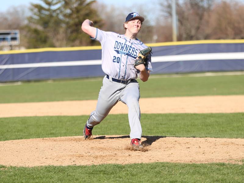 Downers Grove South's Ethan Patera delivers a pitch during a game with Addison Trail on Thursday, April 21.