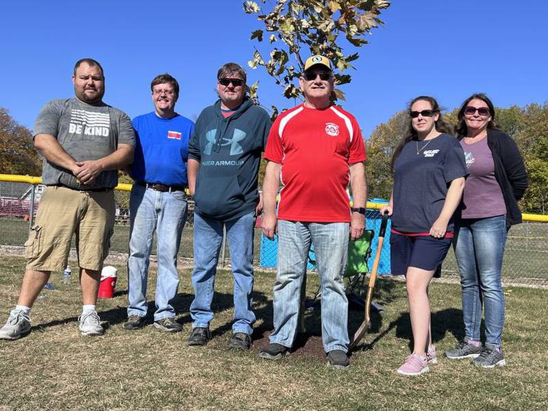The Marseilles Rotary and Marseilles Athletic Club was able to provide some new shade trees at the baseball fields in Marseilles. Helping the effort are Nate Schaefer, Ed Cavanaugh, Bryan Day, Mayor Hollenbeck, Jennifer Parker and Sherri Laitila.