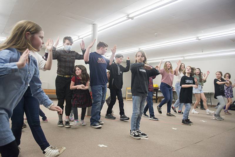 The Dixon Children’s Theatre rehearse a dance scene Thursday, May 5, 2022 for their rendition of “Fiddler on the Roof Jr.” being performed June 10 and 11.