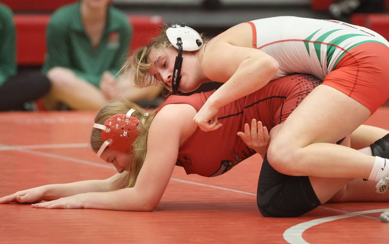 L-P's Kiely Domyacich, wrestles Ottawa's Alexis Rogers, during a meet on Thursday Jan. 8, 2026 in Kingman Gymnasium at Ottawa High School.