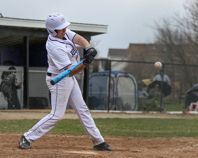 Plano's Jackson Gates (79) swings at a pitch during baseball game between Sandwich at Plano on Thursday, April 9, 2025 in Plano.
