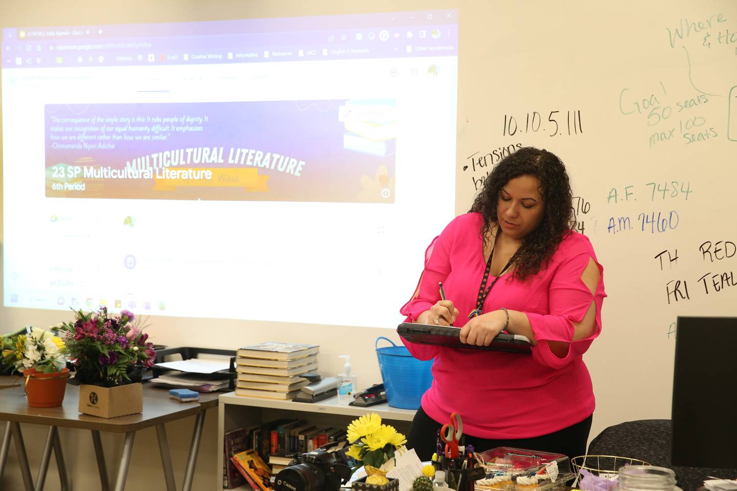 Alexandra West teaches Multicultural Literature on March 9, 2023, at La Salle-Peru Township High School.