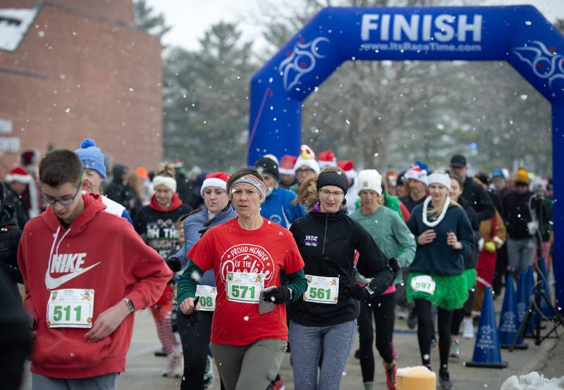 Runners in the 35th annual Jingle Bell Run start the race at Kankakee Community College on Sunday, December 7, 2025.