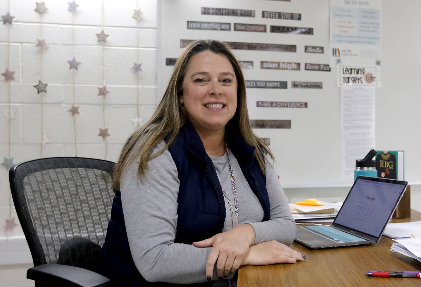 Teacher Stacy Rockweiler in her classroom on Friday, April 28, 2023, at McHenry High School.