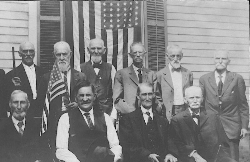 Area Civil War veterans are pictured at a reunion in the 1920s. Sitting (from left) are George Perry, Charles Stevenson, Hiram Ostrander and George Harrington. Standing are Sam Petrie, Bill Snyder, P. J. Tindall, Decon Elias West, James R.Maxwell, William Young and Marcenus Hall.