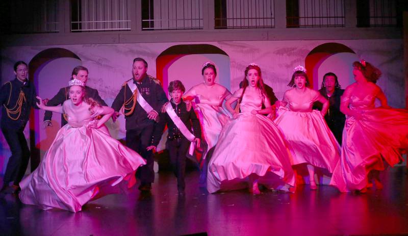 The cast of "Anastasia" acts out a scene during a rehearsal on Tuesday, July 3, 2024 at Stage 212 in La Salle. The show runs July 12-14, 19-21 and 26-28 at Stage 212, 700 First St., LaSalle. Friday and Saturday evening performances begin at 7:30 p.m. and Sunday matinees begin at 2 p.m.