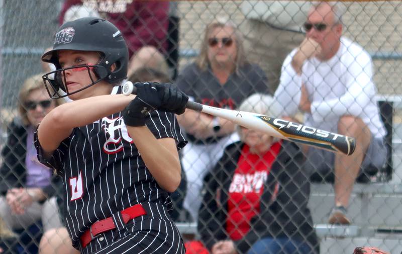 Huntley’s Jori Heard makes contact during the Class 4A Huntley Sectional championship, Saturday, June 4, 2022.