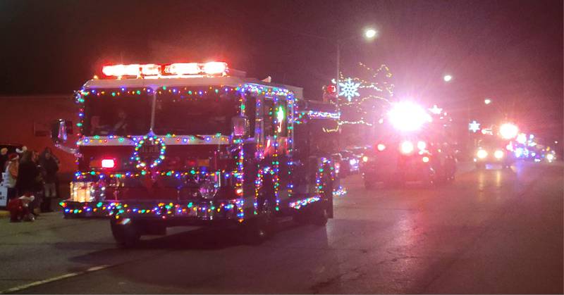 The Cherry Fire Department ladder truck was well decked out for Saturday's Ladd Christmas Parade.