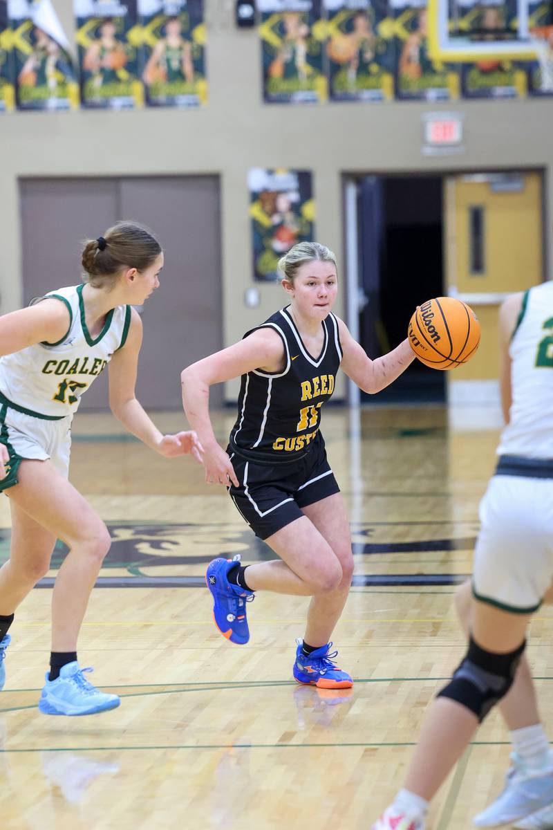 Reed-Custer's Morgan Toler brings the ball upCoal City's during the Comets' 50-43 victory over Coal City on Monday, Jan. 11, 2026.