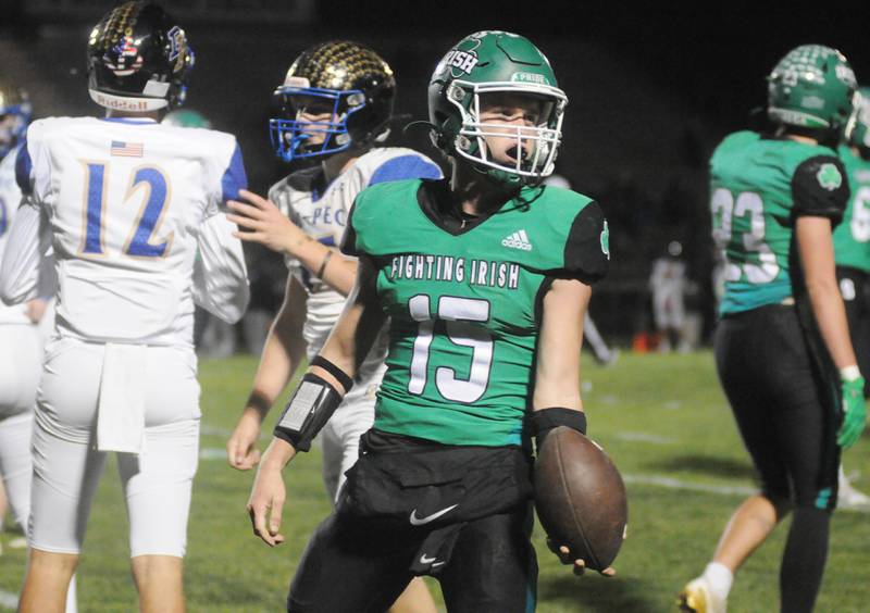 Seneca's Paxton Giertz tosses the ball to the referee on Friday, Oct. 24, 2024.
