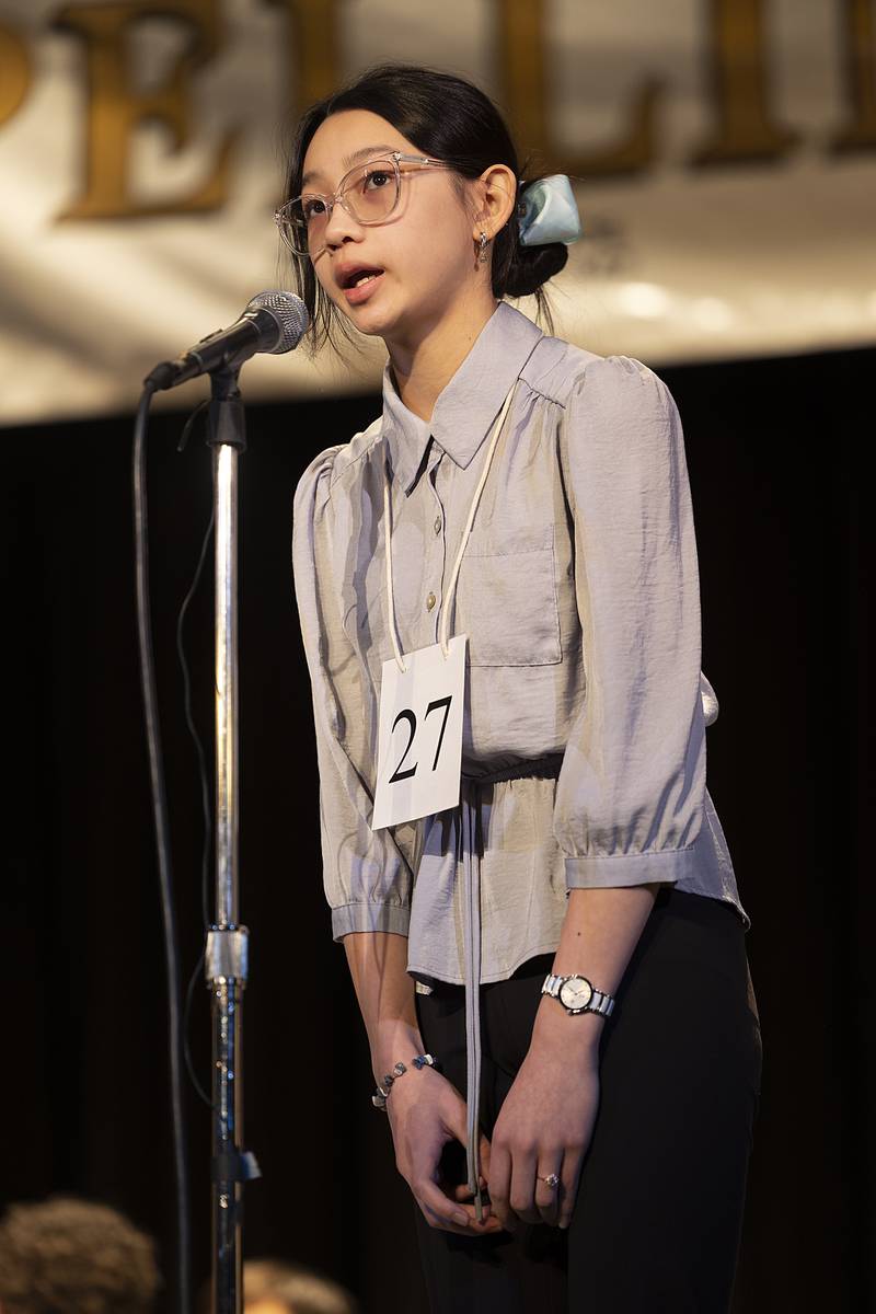 Lia Tran of Oregon Jr. High went out on the word expugnable in round fourteen Thursday, Feb. 20, 2025, at the Lee/Ogle/Whiteside County Spelling Bee. Tran took second overall.