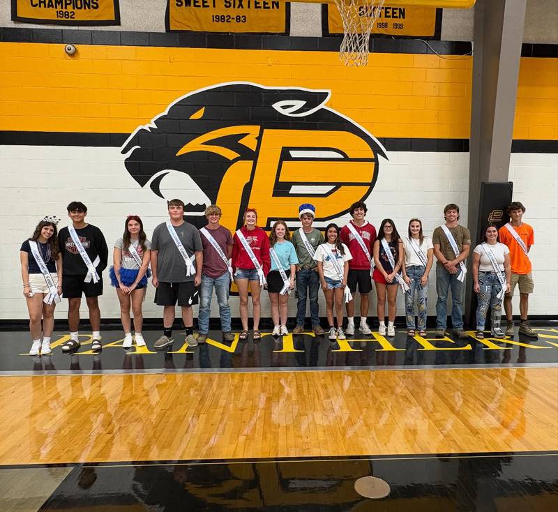 Freshman: Naomi Hammerich and Jesus Ramirez. Sophomore: Dylan Haycraft and Sarah Schennum. Junior: Paige Tonioni and Kade Zimmerlein. Senior: Cadie Bickett, Ashley Cano, Addie Leatherman, Sydney Samek, Queen - Ella Pyszka, King- Jake Dove, Dylan Glynn, Johnathon Stunkel, Brayden Zuniga. Not pictured: Senior Carter Grandadam.