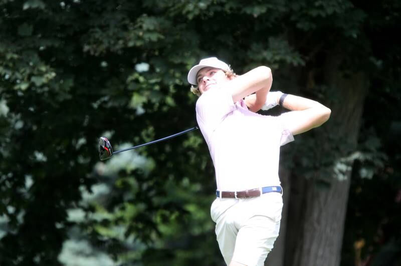 Batavia’s Gavin Newkirk tees off during the McChesney Cup golf tournament at the Geneva Golf Club on Monday, Aug. 15, 2022.