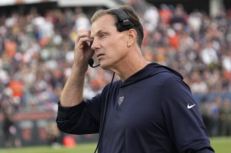 Chicago Bears head coach Matt Eberflus watches his team during a game against the Green Bay Packers Sunday, Sept. 10, 2023, in Chicago.