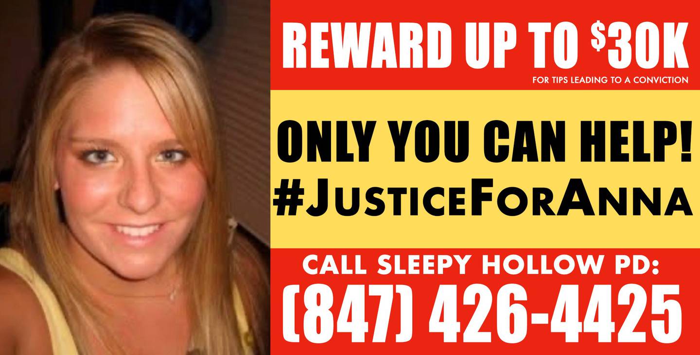 Sleepy Hollow family pays for billboards to go up in McHenry County offering $30,000 reward for information regarding 2009 death of 19-year-old Anna Mary Schneider.