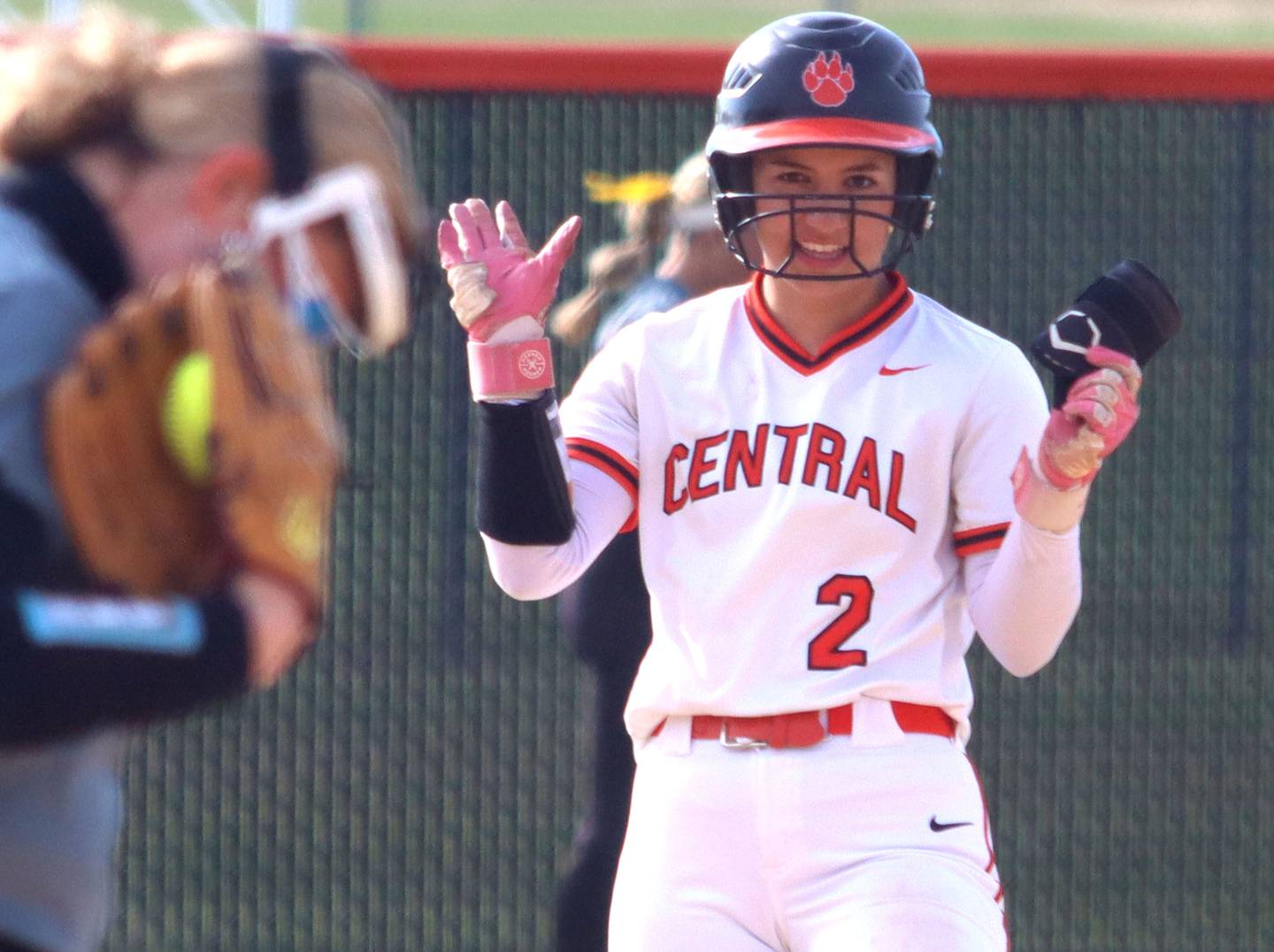 Crystal Lake Central’s Ella Arana pulls into second base with a double against Harvard in varsity softball at Crystal Lake Central High School in Crystal Lake on Monday, May 19, 2025.
