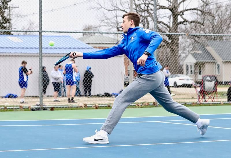 Tyson Phillips makes a return for Princeton in Tuesday's tennis meet with Coal City. He won 6-1, 6-1 at No. 1 singles and the Tigers won 4-1.