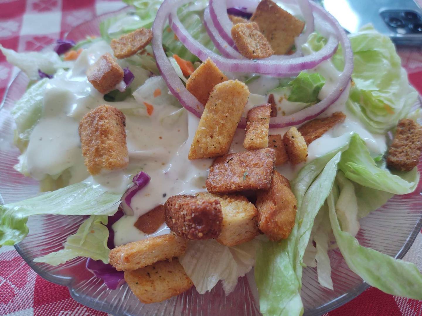 Pictured is a side salad as served at Merichkas's in Crest Hill. I felt the balance of dressing to salad ingredients was perfect.