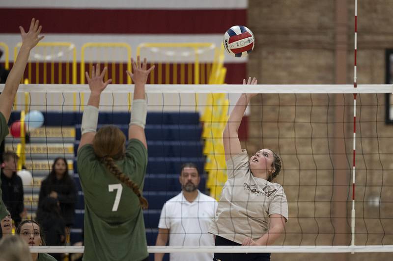 Sterling’s Maggie Rowzee plays a ball Thursday, Oct. 20, 2022 against Rock Falls.