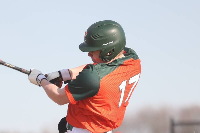 Plainfield East’s Jacob Rosenquist connects against Bolingbrook on Monday, March 27, 2023.