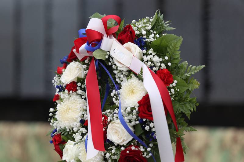 A wreath for the Army sits along the Vietnam Moving Wall on Saturday, July 1st, 2023, in Manhattan.