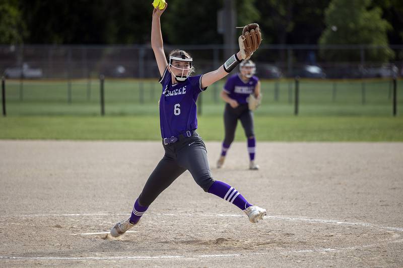 Rochelle’s Lauren Dyer fires a pitch against Sterling Tuesday, May 27, 2025, during a Class 3A Regional softball game in Dixon.