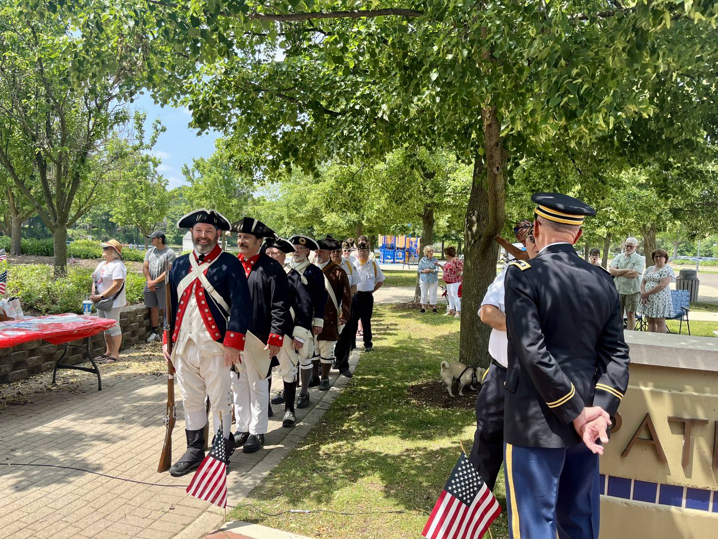 The Sons of the American Revolution prepare to march at Batavia's Flag Day ceremony outside City Hall.