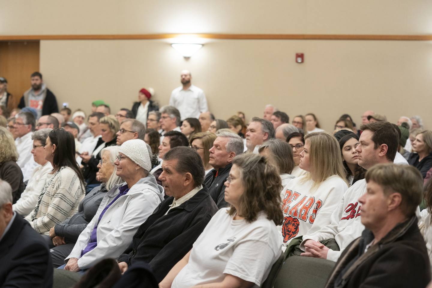 Residents fill city hall to listen to presentations from both sides during a Planning and Zoning meeting at Crystal Lake City Hall on Wednesday, January 24, 2024. Crystal Lake trucking company NVA Transportation is seeking a rezoning of their Sands Road property to expand the business . Ryan Rayburn for Shaw Local