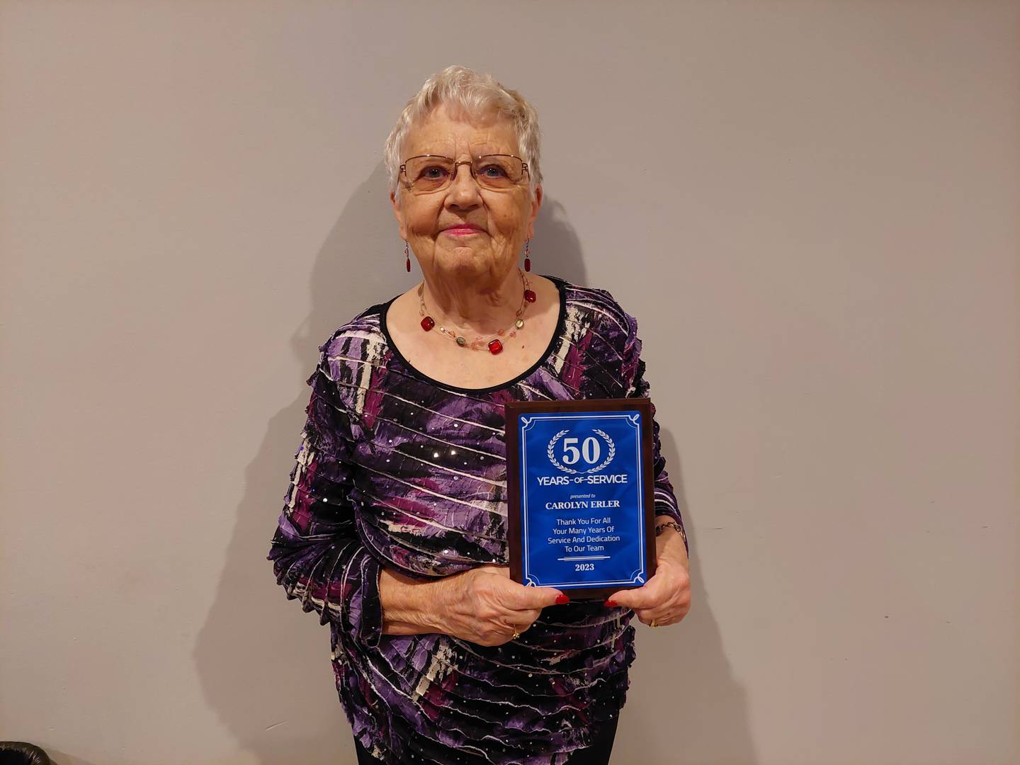 Carolyn Erler was recognized Thursday, Nov. 2, 2023, at the Streator United Way Appreciation Dinner for her 50 years of service to the agency.