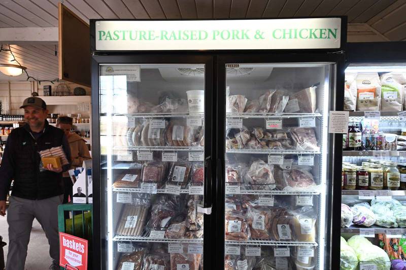 All Grass Farms in Kane County sells its own crate-free meat products in its store.
