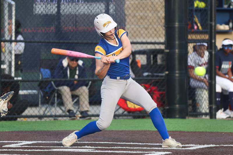 Joliet Central’s Haydn Voss singles against Romeoville on Tuesday, April 28, 2026 in Romeoville.