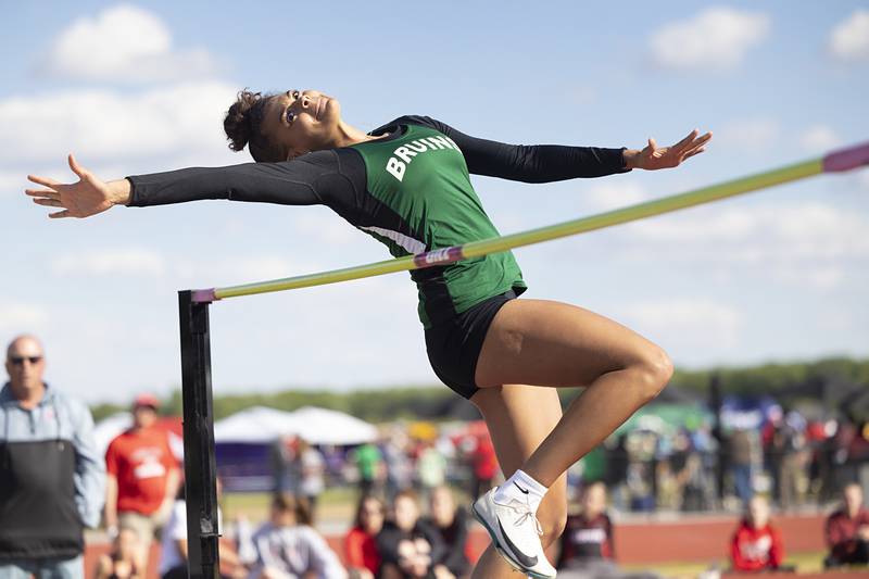 St. Bede’s Kijah Lucas takes off in the high jump  Wednesday, May 13, 2026, during the Class 1A Erie Sectional meet.