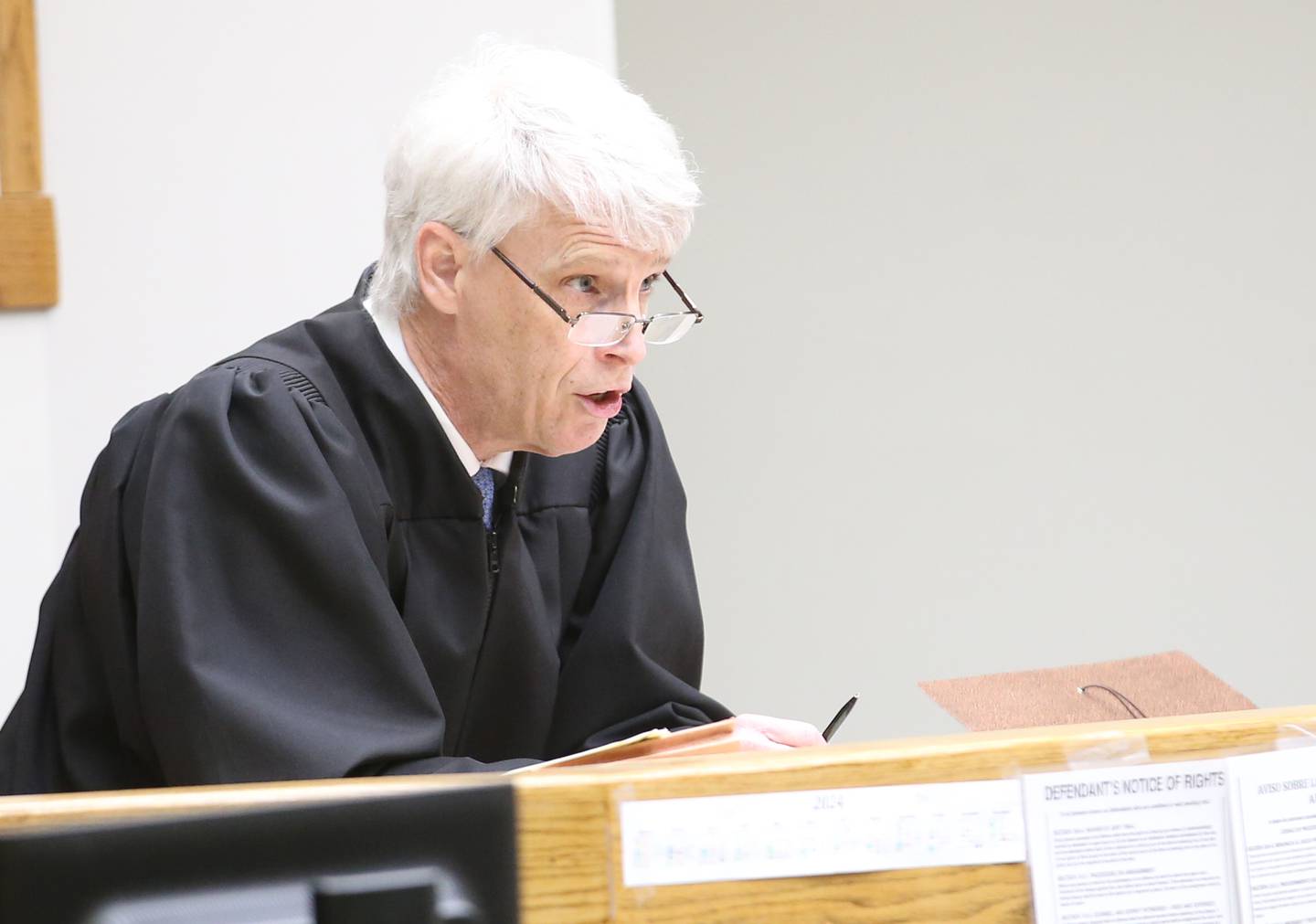 Visiting Judge William Dickenson speaks during the Mason Shannon trial at the La Salle County Governmental Complex in Ottawa.