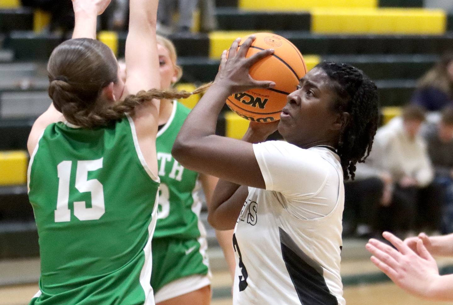 Kaneland’s Amani Meeks shoots the ball against Crystal Lake South in IHSA Class 3A Regional Title Game girls basketball action on Friday, Feb. 21, 2025, at Crystal Lake South High School in Crystal Lake.
