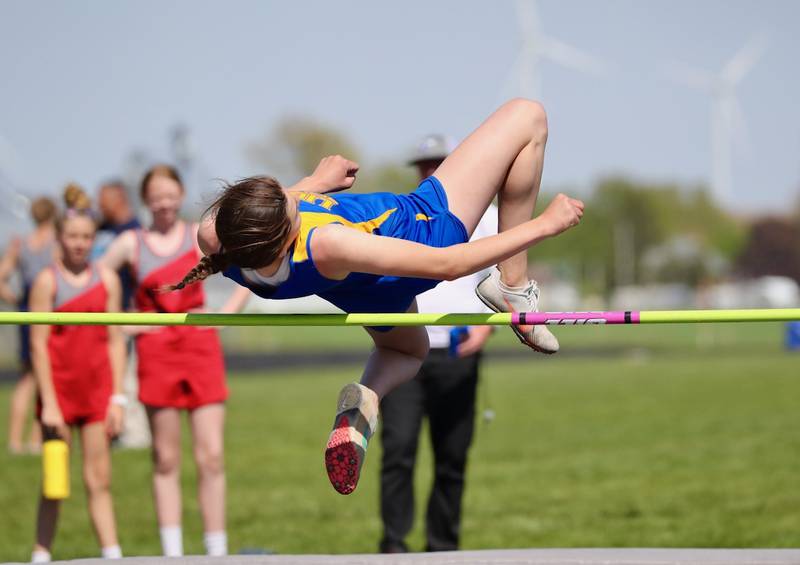 Princeton Logan's Josie Sierens high jumps in the Bureau County Junior High School track meet.