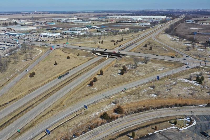 An aerial of the Illinois Route 23 and Interstate 80 interchange on Wednesday, March 18, 2026 in Ottawa. Construction work will begin Monday, March 23, on the Illinois Route 23 bridge over Interstate 80 in Ottawa, weather permitting, according to the Illinois Department of Transportation. The $1.8 million project is expected to be completed by October.