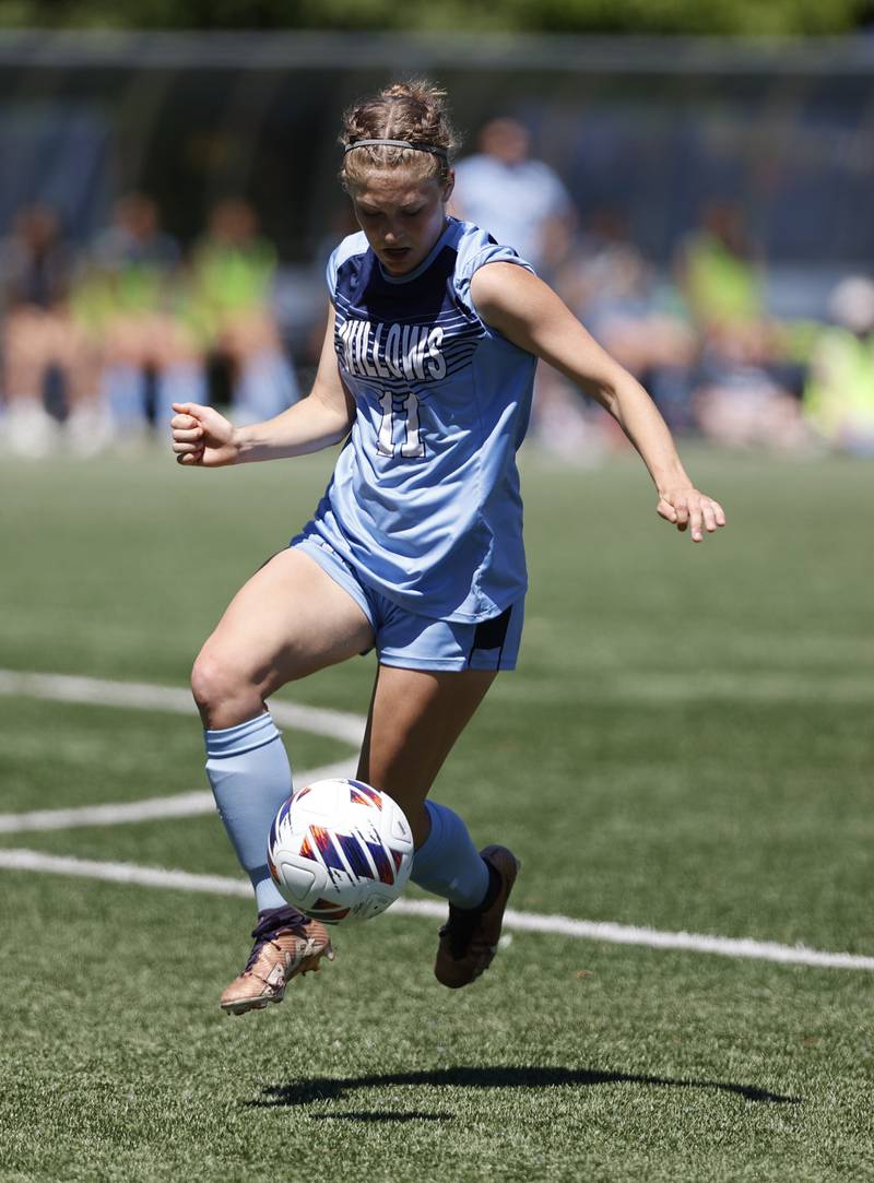 Willows' Julia Lechner (11) handles the ball during the Class 1A Dominican super-sectional between Willows Academy and Richmond-Burton HS in River Forest on Saturday, May 25, 2024.