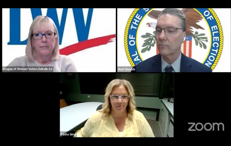 League of Women Voters of DeKalb County representative Mary Nelson on Wednesday asked Illinois State Board of Elections public information officer Matt Dietrich and DeKalb County Clerk and Recorder Tasha Sims about election security during an online forum.