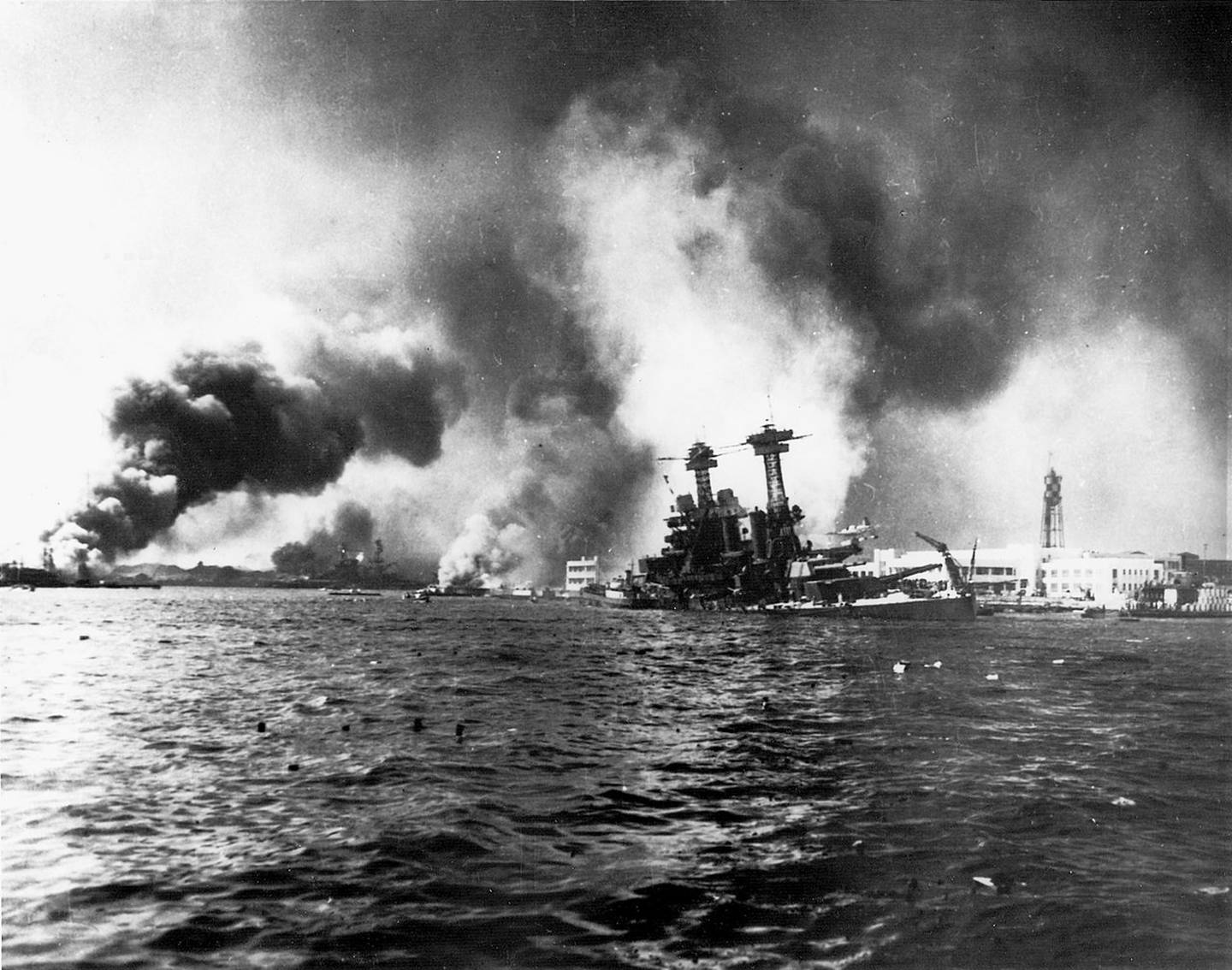 The USS California was damaged in the Japanese attack on Pearl Harbor on Dec. 7, 1941. A fire disabled the ship's electrical system, preventing the pumps from being used to keep the it afloat. The ship eventually sank.
