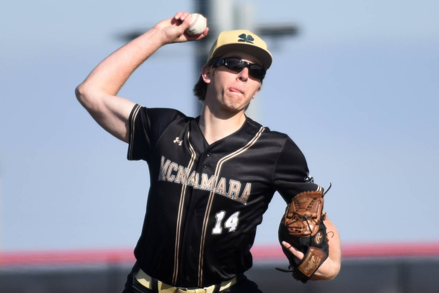 Bishop McNamara's Callaghan O'Connor throws a pitch during a game at Bradley-Bourbonnais Saturday, March 28, 2026 at 315 Sports Park in Bradley.