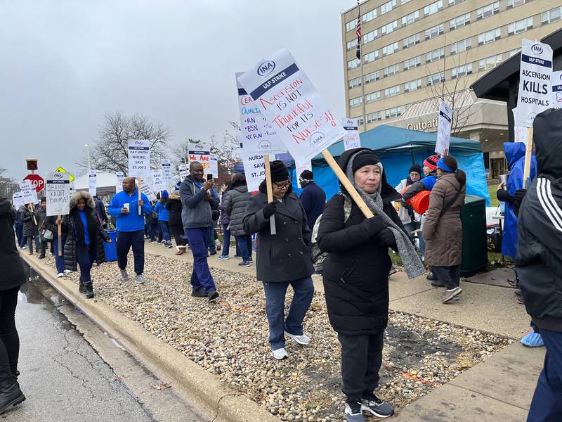 Union nurses on strike on Tuesday, Nov. 21, at Ascension Saint Joseph – Joliet Hospital, 333 Madison St., Joliet.