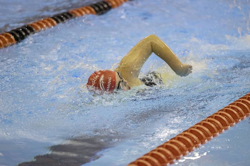 Morrison’s Kiera Ary competes in the 500 yard Freestyle Saturday, Nov. 5, 2022 at swimming sectionals in Byron.