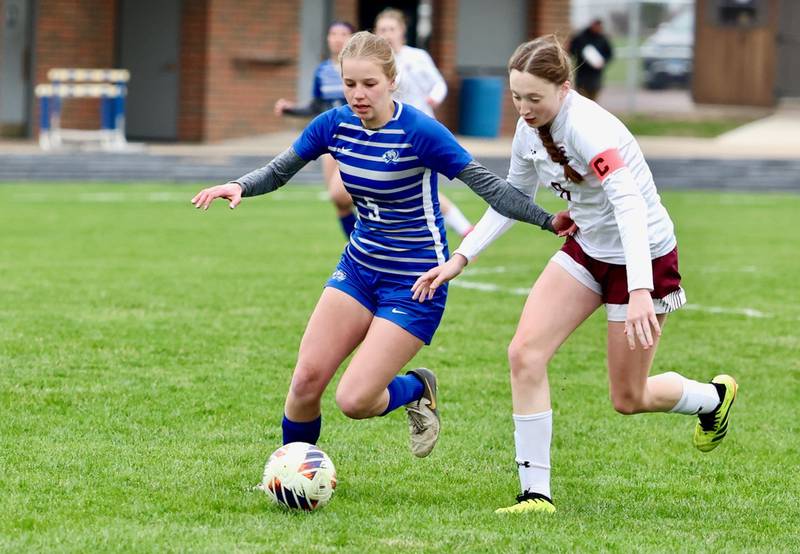 Princeton senior Ella Grey makes her moves during Tuesday's soccer match at Bryant Field against IVC. The Tigresses won 9-0.