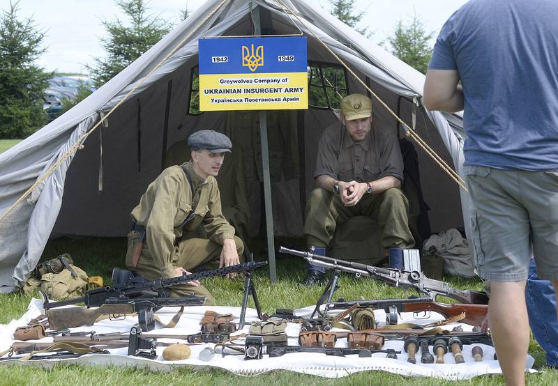 A portrayal of the Ukrainian Insurgent Army at their camp were on hand Saturday, July 15, 2023, for the public to talk with during the fourth annual Ottawa Military Show, north of Ottawa.
