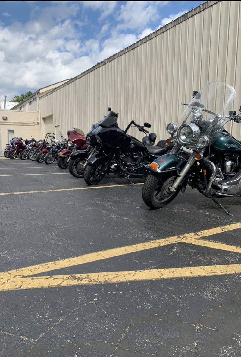 Veteran's Motorcycles line up for the Veterans Path for Hope motorcycle run's end party at Nico's Red Mill Tavern, Woodstock.