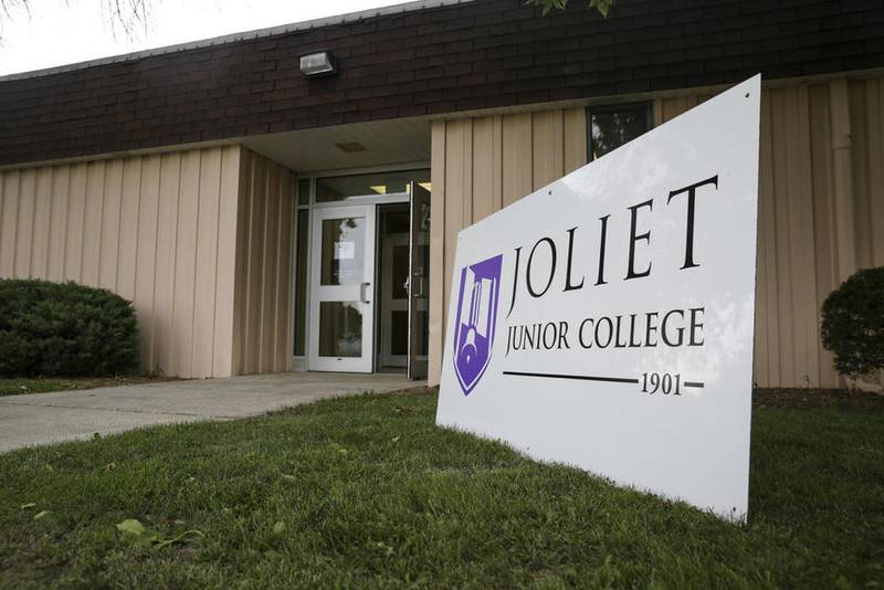 A Joliet Junior College sign sits outside Shabbona Middle School on Aug. 11 in Morris. JJC will open a satellite campus at the school for the fall 2016 semester.