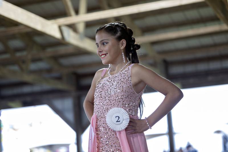 Lydia Valenzuela, 11 competes in the Ogle County Young Miss pageant Thursday, July 30, 2025, at the Ogle County Fairgrounds.