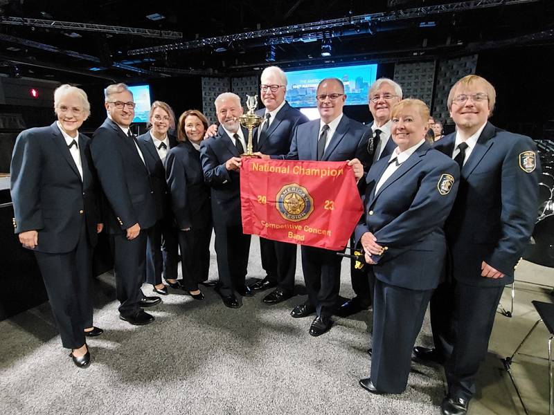 The Joliet American Legion Band took first place at the 2023 American Legion Band Competition on Aug. 26, 2023, in Charlotte, North Carolina. Pictured, from left, are members of the band's board: Loral Nippa Czerkies, Jim Meyer, Jillian Kohler, Donna Pesavento, Ken Spreitzer, Mike Bank, Gary Picha, Jim Fitzgerald, Lauri Bank and Matthew Witt.