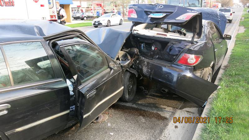 A two-car collision that took place April 6 in Riverside reportedly occurred when a car that was pulled over on Harlem Avenue was struck by another vehicle driven by man later charged with driving under the influence of drugs, police said.