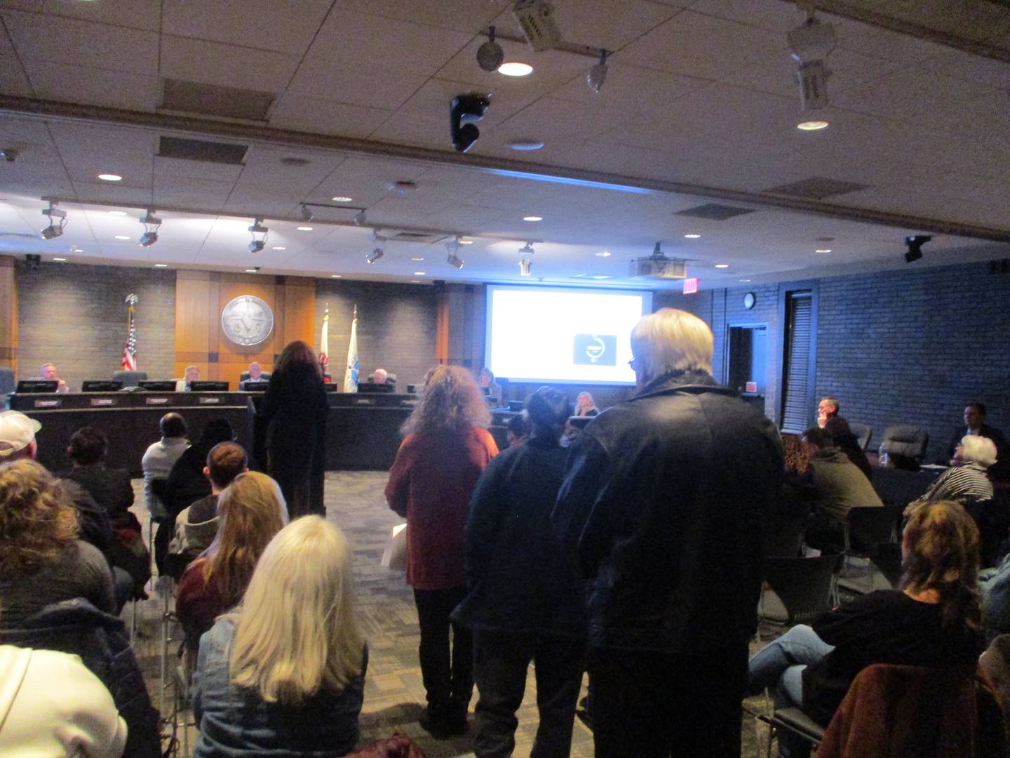 People line up to speak to the Joliet City Council on Tuesday, Jan. 2, 2024, about an ordinance aimed at preventing asylum-seeker buses from making drop offs in Joliet.